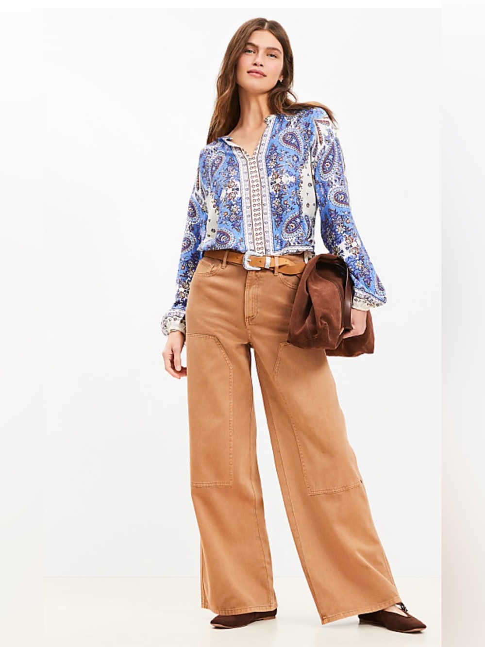 LOFT Wide-Leg Chino Pants in Tan Brown